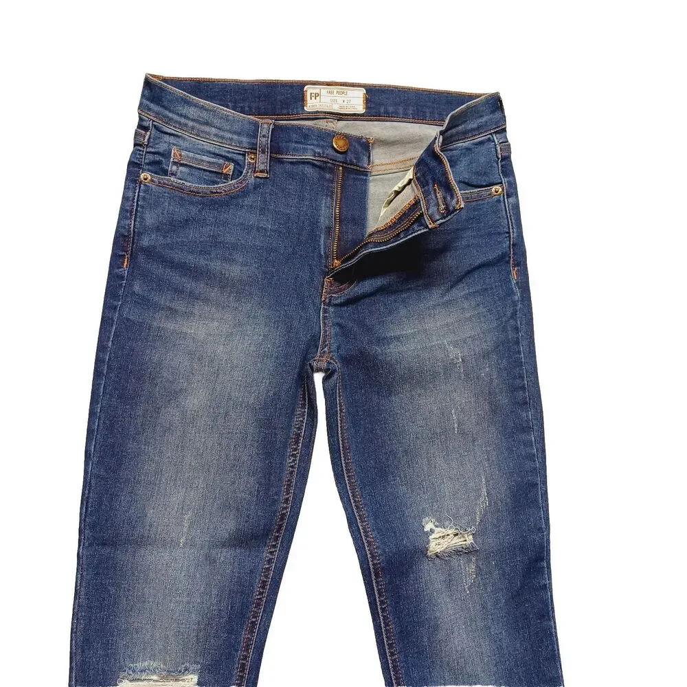 Free People Great Heights Fringe Frayed Hem Skinny Jeans Women's Size 27